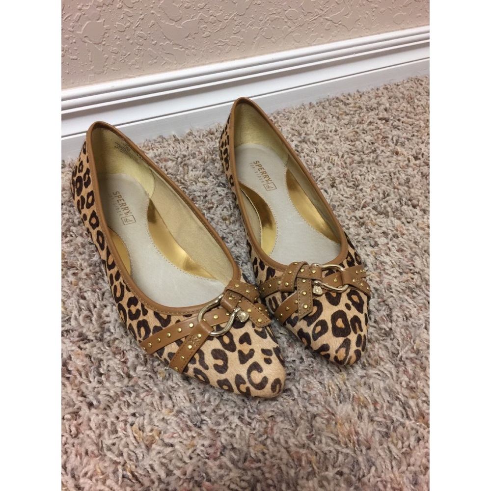 Sperry Flats Leopard & Gold Size 7.5